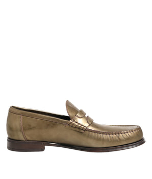 Dolce & Gabbana Gold Leather Slip On Dress Men Loafers Shoes