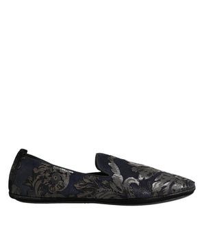 Dolce & Gabbana Black Jacquard Leather Slip On Loafers Shoes
