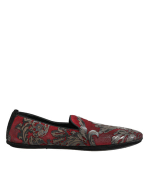 Dolce & Gabbana Bordeaux Jacquard Leather Slip On Loafer Shoes