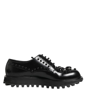 Dolce & Gabbana Black Leather Studded Men Formal Derby  Shoes