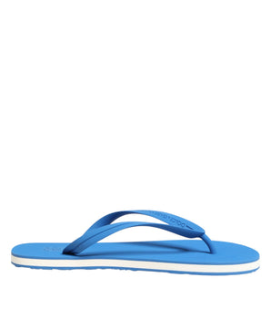 Dolce &amp; Gabbana Blue White Logo Beachwear Flats Slipper Shoes