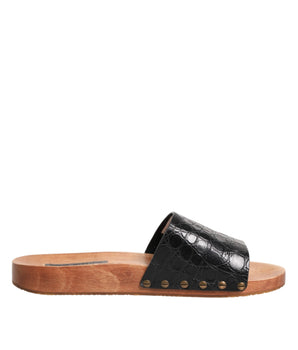 Dolce & Gabbana Black Brown Leather Slides Sandals Shoes