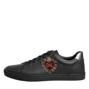 Dolce & Gabbana Black Leather Heart Embellished Sneakers Shoes