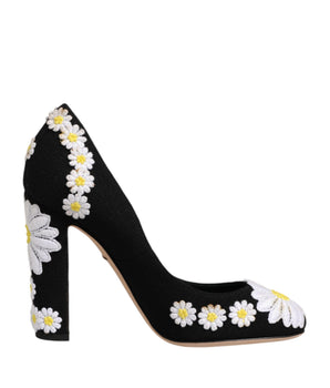 Dolce & Gabbana Black Wool Suede Daisy Heels Pump Shoes