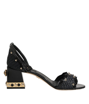 Dolce & Gabbana Black Studded Ankle Strap Sandals Shoes