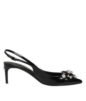 Dolce & Gabbana Black Patent Leather Crystal Slingback Shoes