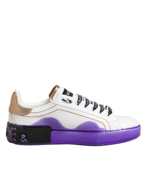 Dolce & Gabbana White Purple Leather Low Top Sneaker Shoes