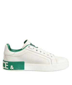 Dolce & Gabbana White Green Leather Low Top Sneakers Shoes