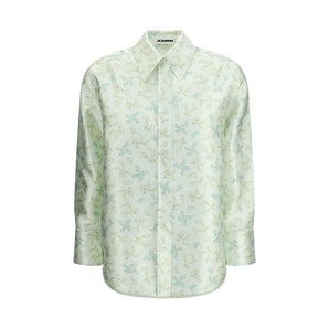 Jil Sander Green Silk Pattern Shirt