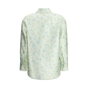 Jil Sander Green Silk Pattern Shirt