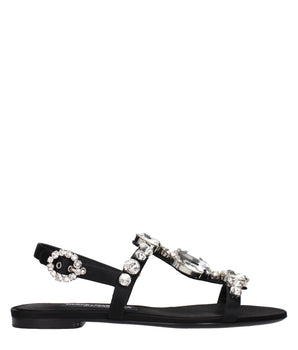 Dolce & Gabbana Black Satin Flat Sandals