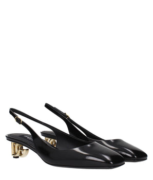 Dolce & Gabbana Black Leather Mid Heel Pumps