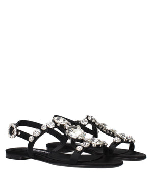 Dolce & Gabbana Black Satin Flat Sandals
