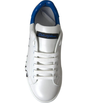 Dolce & Gabbana White Blue Logo Low Top Leather Sneakers Shoes