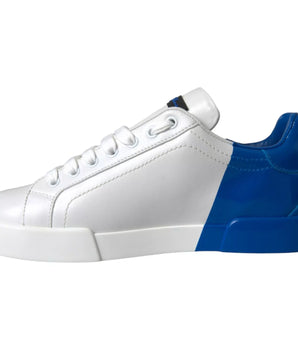 Dolce & Gabbana White Blue Logo Low Top Leather Sneakers Shoes