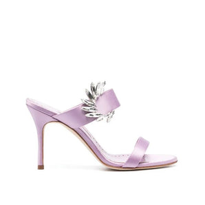 Manolo Blahnik Purple Silk Stiletto Heel Sandals