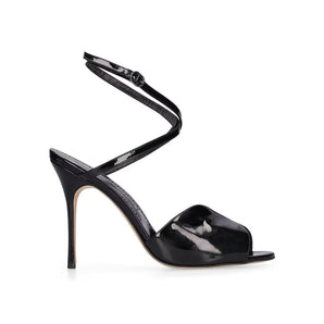 Manolo Blahnik Black Calfskin Stiletto Heel Sandals