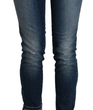 Acht Cotton Blue Washed Low Waist Skinny Cropped Jeans