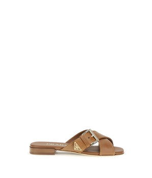 Prada Brown Calf Leather Bos Taurus Flat Sandals