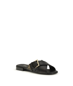 Prada Black Calf Leather Bos Taurus Flat Sandals