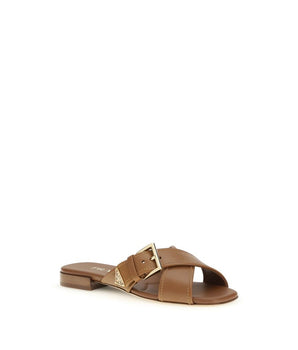 Prada Brown Calf Leather Bos Taurus Flat Sandals