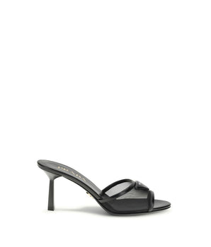 Prada Black Calf Leather Bos Taurus Stiletto Heel Sandals