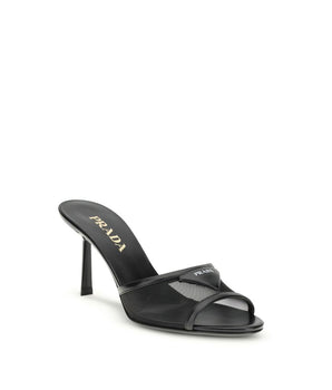 Prada Black Calf Leather Bos Taurus Stiletto Heel Sandals