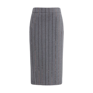 Brunello Cucinelli Gray Polyester Midi Skirt