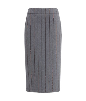 Brunello Cucinelli Gray Polyester Midi Skirt