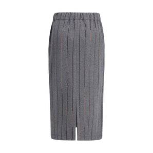 Brunello Cucinelli Gray Polyester Midi Skirt