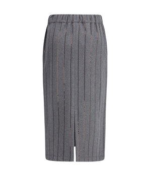 Brunello Cucinelli Gray Polyester Midi Skirt
