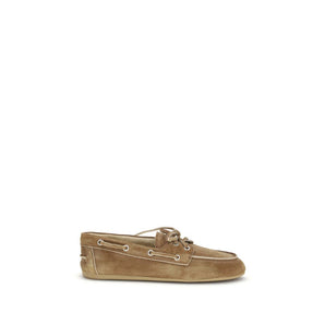 Miu Miu Beige Calf Leather Bos Taurus Slip-On Loafers