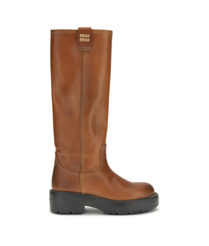 Miu Miu Brown Calf Leather Bos Taurus Boots