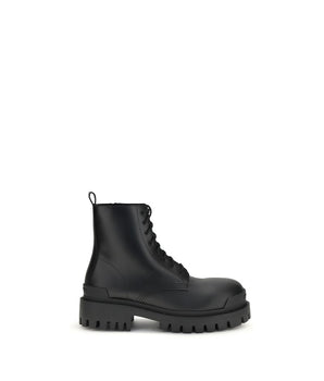 Balenciaga Black Calf Leather Bos Taurus Lace-Up Boots