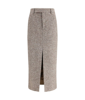 Brunello Cucinelli Brown Fleece Wool Long Skirt