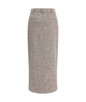 Brunello Cucinelli Brown Fleece Wool Long Skirt