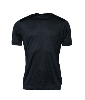 Dolce & Gabbana Dark Blue Silk Crew Neck Short Sleeve T-shirt