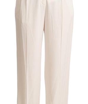 Tonello White High Waist Pleated Straight Formal Trouser Pants