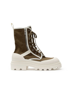 Bottega Veneta Green Cotton Lace-Up Boots