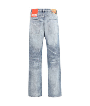 Diesel Light Blue Cotton Relaxed Fit Jeans