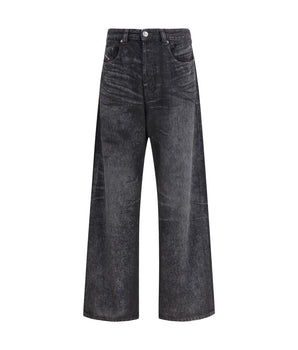 Diesel Black Cotton Relaxed Fit Jeans
