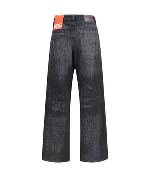 Diesel Black Cotton Relaxed Fit Jeans