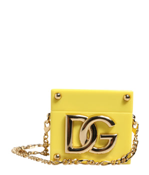 Dolce & Gabbana Yellow DG Logo Plaque Cover Gold Chain Airpods Case
