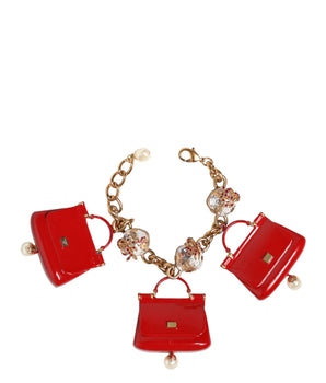 Dolce & Gabbana Gold Bronze Bag Embellished Crystals Accessory  Bracelet