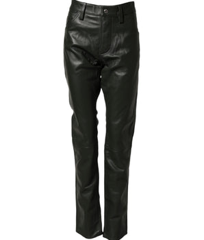 Dsquared² Black Full Grain Leather Mid Waist Trouser Pants