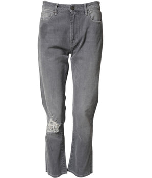 CYCLE Gray Tattered Mid Waist Men Straight Denim Trouser Jeans
