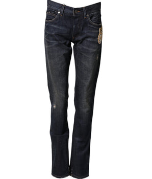Dolce & Gabbana Dark Blue Watch GOLD Men Skinny Denim Jeans