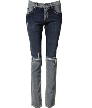 Dolce & Gabbana Blue Two Tone Cotton Men Skinny Denim Jeans