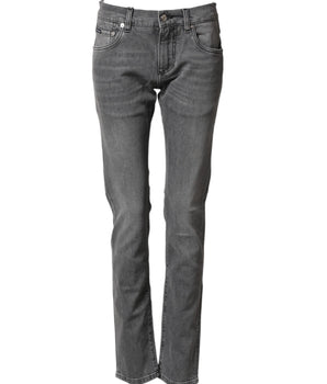 Dolce & Gabbana Gray Cotton Mid Waist Skinny Denim Jeans