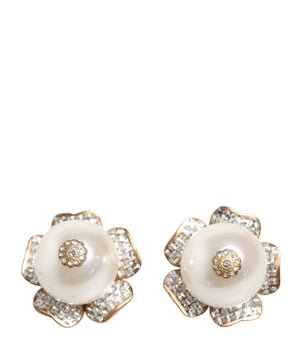 Dolce & Gabbana Gold Tone Maxi Faux Pearl Floral Clip-on Jewelry Earrings